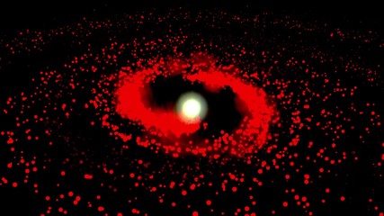 galaxy red, spinning clockwise, bright round particles