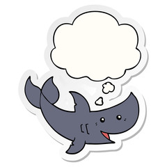 cartoon shark and thought bubble as a printed sticker