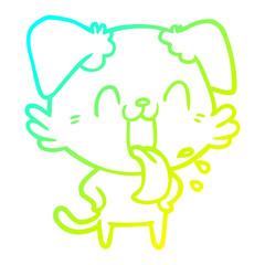 cold gradient line drawing cartoon panting dog
