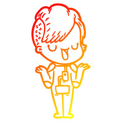 warm gradient line drawing cute cartoon girl with hipster haircut