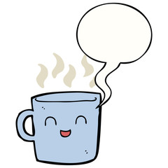 cute coffee cup cartoon and speech bubble