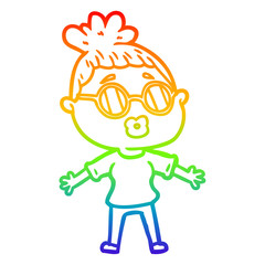 rainbow gradient line drawing cartoon woman wearing spectacles