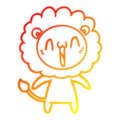 warm gradient line drawing happy cartoon lion