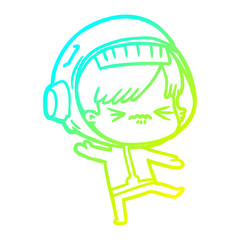 cold gradient line drawing cartoon astronaut woman