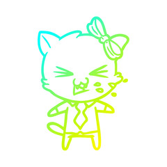 cold gradient line drawing cartoon cat