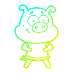 cold gradient line drawing happy cartoon pig