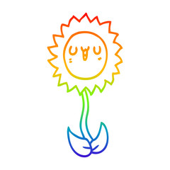 rainbow gradient line drawing cartoon flower