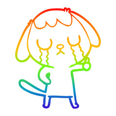 rainbow gradient line drawing cute cartoon dog crying