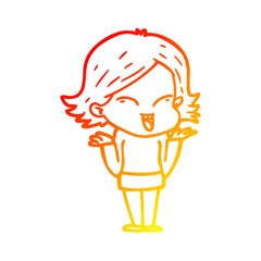 warm gradient line drawing happy cartoon girl