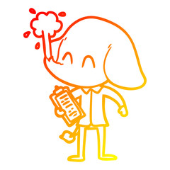 warm gradient line drawing cute cartoon elephant spouting water