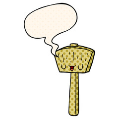 cartoon mallet and speech bubble in comic book style