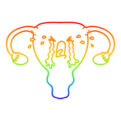 rainbow gradient line drawing cartoon uterus crying
