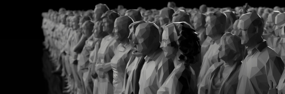 Low Poly  People Crowd Standing Together 3d Render