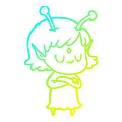 cold gradient line drawing cartoon alien girl