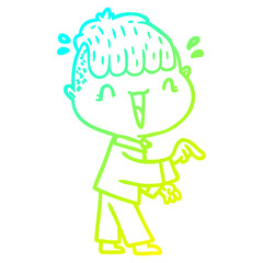 cold gradient line drawing cartoon happy boy surprised