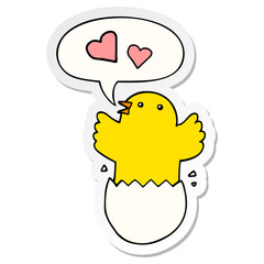 cute hatching chick cartoon and speech bubble sticker