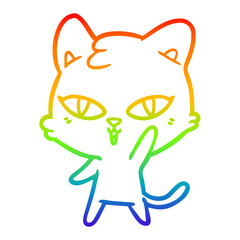 rainbow gradient line drawing cartoon cat