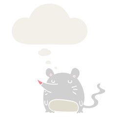 cartoon mouse and thought bubble in retro style