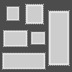 Six gray frames for photos are depicted on a gray background in chaotic order.