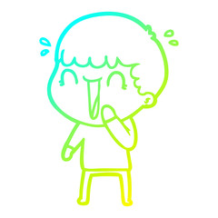 cold gradient line drawing laughing cartoon man