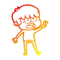 warm gradient line drawing worried cartoon boy