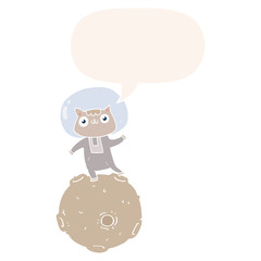 cute cartoon astronaut cat and speech bubble in retro style