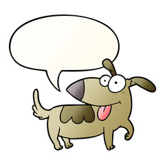 cartoon happy dog and speech bubble in smooth gradient style