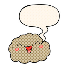 happy cartoon cloud and speech bubble in comic book style