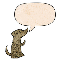 cartoon dog and speech bubble in retro texture style