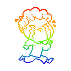 rainbow gradient line drawing cartoon man crying