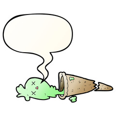 dropped cartoon ice cream and speech bubble in smooth gradient style