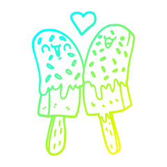 cold gradient line drawing cartoon ice lolly in love