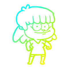cold gradient line drawing cartoon girl smiling