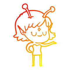 warm gradient line drawing cartoon alien girl