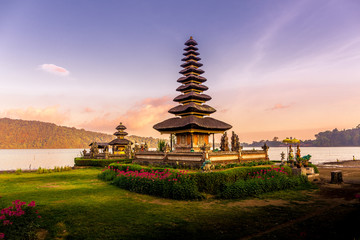 Sunset at Ulun Danu Beratan Temple in Bali, Indonesia