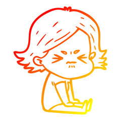 warm gradient line drawing cartoon angry girl