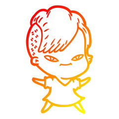 warm gradient line drawing cute cartoon girl with hipster haircut