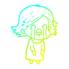 cold gradient line drawing cartoon woman crying