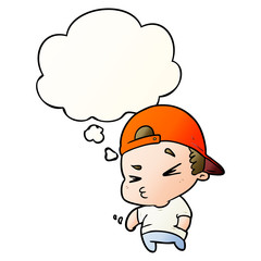 cartoon cool kid and thought bubble in smooth gradient style