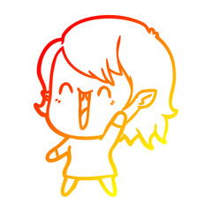 warm gradient line drawing cute cartoon happy vampire girl