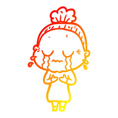 warm gradient line drawing cartoon crying old lady
