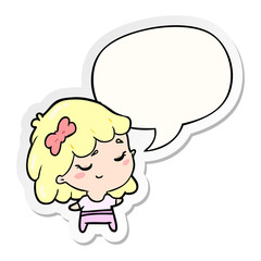 cute cartoon happy girl and speech bubble sticker