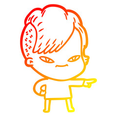 warm gradient line drawing cute cartoon girl with hipster haircut