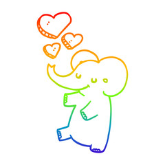rainbow gradient line drawing cartoon elephant with love hearts