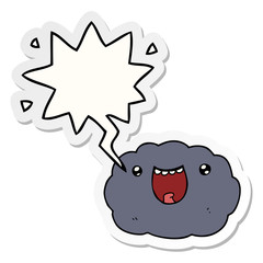 cartoon happy cloud and speech bubble sticker