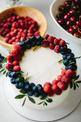 Delicious berry Cake with Fresh Raspberry and Blueberry