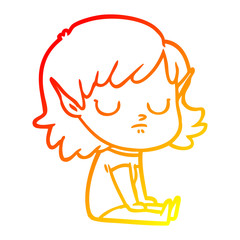 warm gradient line drawing cartoon elf girl