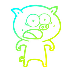 Fototapeta premium cold gradient line drawing cartoon pig shouting