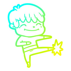 cold gradient line drawing cartoon happy boy