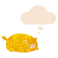 cartoon cat and thought bubble in retro textured style